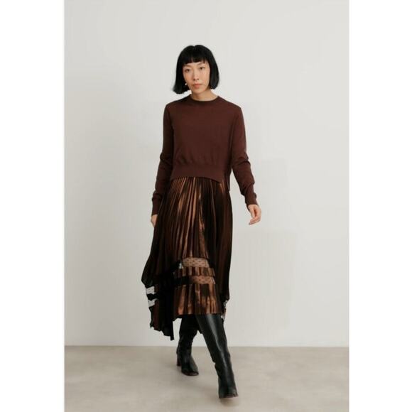 ALLSAINTS Nadia Foil Midi Dress Wool 2-in-1 Size Medium NWT - Picture 3 of 16